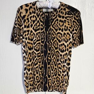YSL Yves Saint Laurent Leopard Print Cashmere & Silk Women's Top Size L